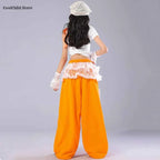 Girls K-pop Off Shoulder Crop Top Lace Cargo Pants Dance Shorts Kids Hip Hop Streetwear Children Jazz Girl Group Clothes Sets