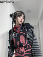Oversized T Shirt Women's Clothing Chic Fake Two Tees 2025 Ropa Mujer Anime Punk Camisetas Skull Y2k Tops Casual Fashion T-shirt SS69