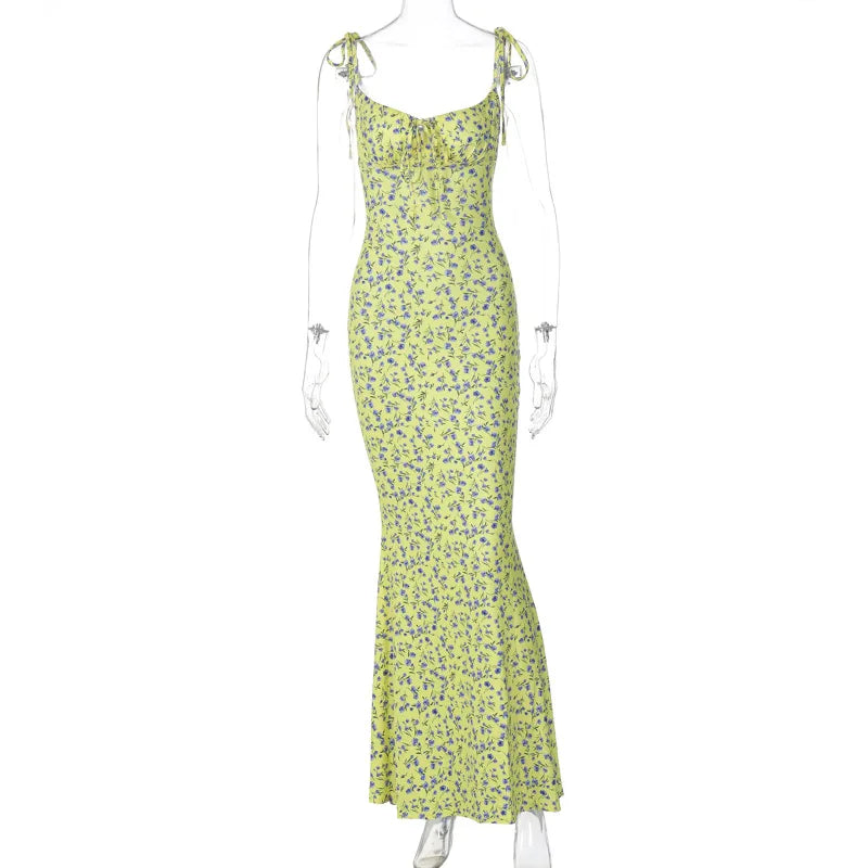 Hugcitar Women Floral Spaghetti Strap Bodycon Maxi Dress