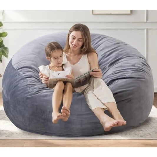 5 Large Memory Foam Filled Bean Bag Chairs for W/Filling,Ultra Soft Dutch Velvet Cover,Round Fluffy Lazy Sofa for Living Room