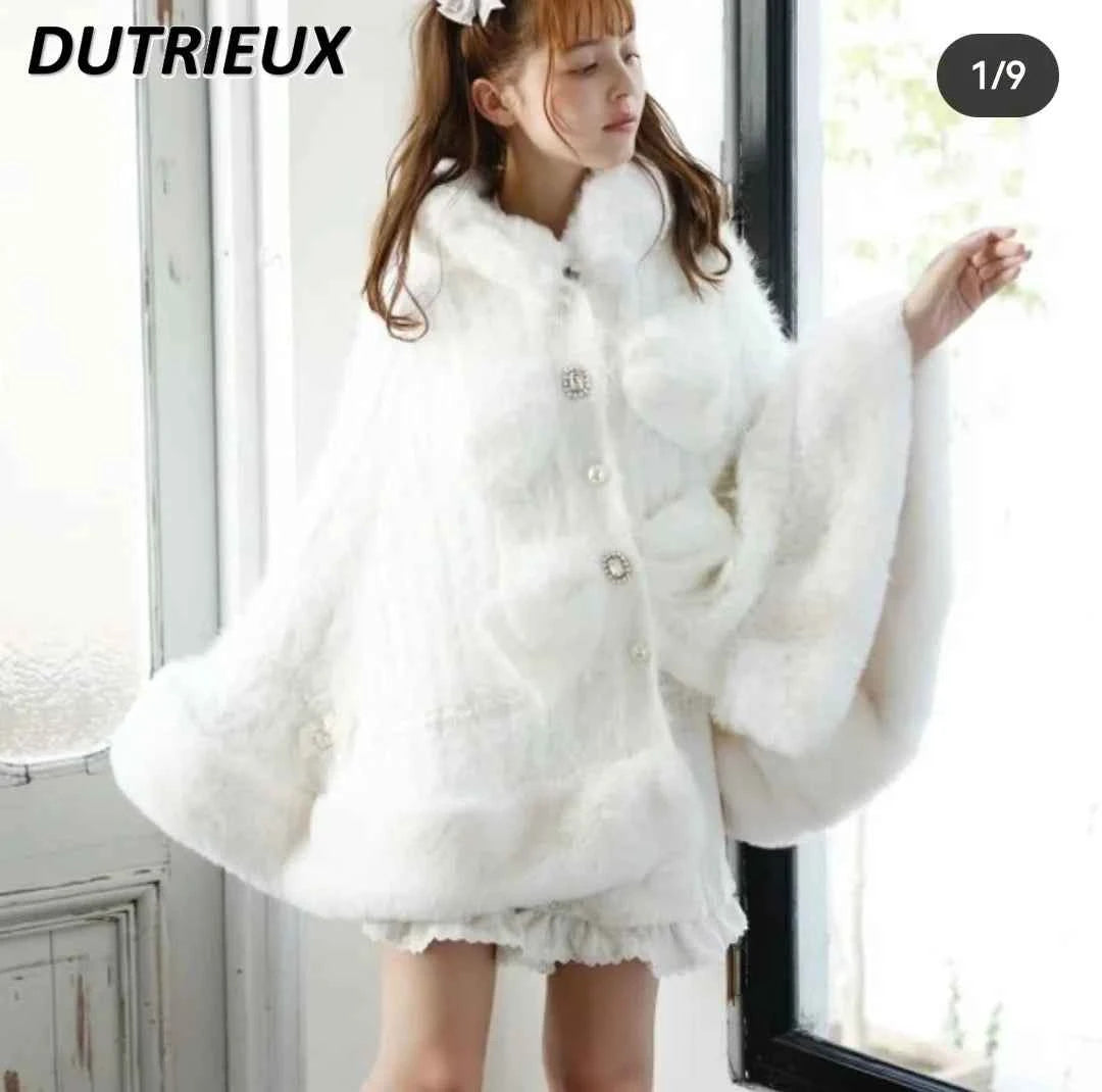 Fall Winter New Sweater Cardigan Women Japanese Mine Sweet Soft Waxy Thick Sweet Pearl Button Hooded Knitted Sweater Cape Jacket