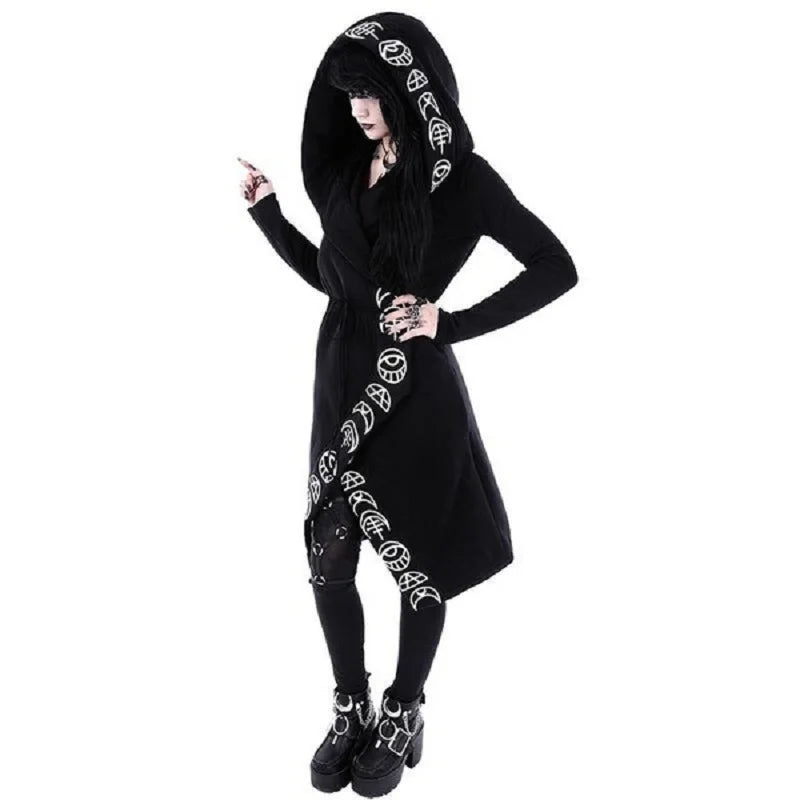 Fashion Trend Ladies Punk Moon Pattern Printing Long-sleeved Cardigan Sweater Long Style SS69