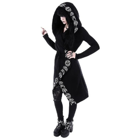 Fashion Trend Ladies Punk Moon Pattern Printing Long-sleeved Cardigan Sweater Long Style SS69