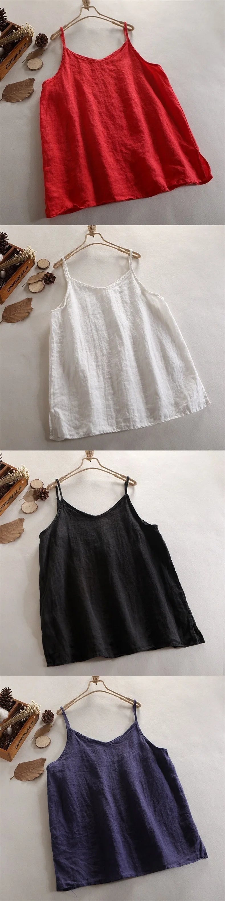 Summer Simple All-match Top Loose Thin Camisole Solid V-neck Vest Women Clothing Sleeveless Casual Highstreet Holiday T-shirt