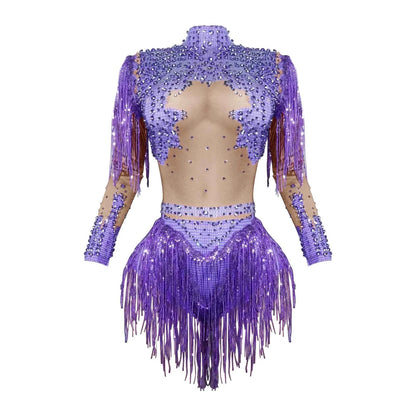 Custom rhinestones bodysuit tassels women Celebrate stage Team pole dance club party fashion leotard clothing