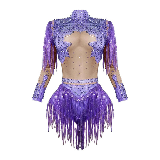 Custom rhinestones bodysuit tassels women Celebrate stage Team pole dance club party fashion leotard clothing