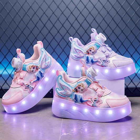 Disney Princess Two Wheels Children's Led Light Roller Skate Shoes For Girls 2025 Glowing Sports Luminous Sneakers