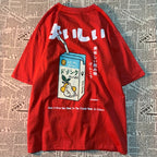 Cute Japanese Cat Print Oversized T-shirt Women Men Short Sleeve Loose Casual Tee Shirt Streetwear Tops Cotton Harajuku Clothing SS69