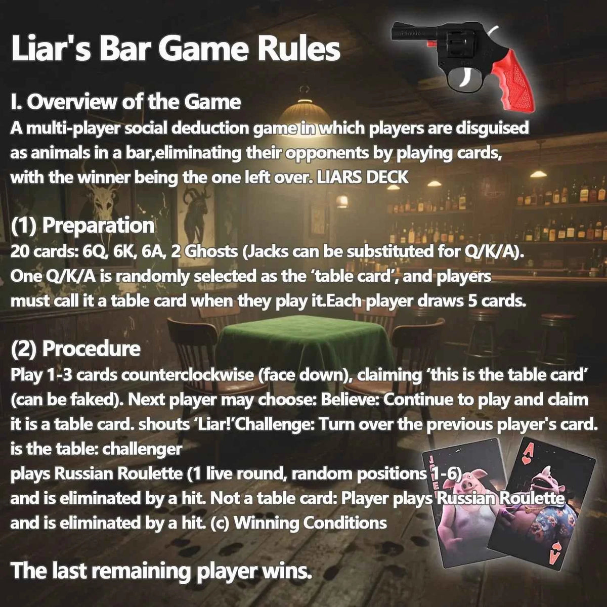 Liar's Bar Social Strategy Card Game - 20 Expertly Crafted Cards Cards with Themed Props for Holiday Parties, Family Reunions