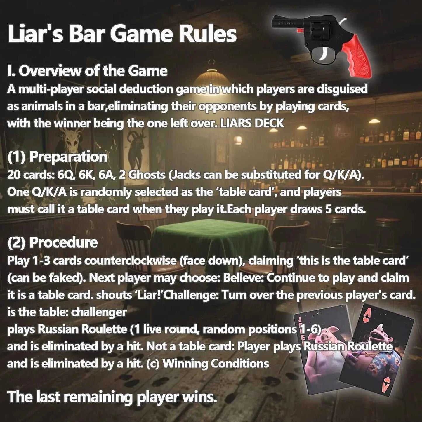 Liar's Bar Social Strategy Card Game - 20 Expertly Crafted Cards Cards with Themed Props for Holiday Parties, Family Reunions