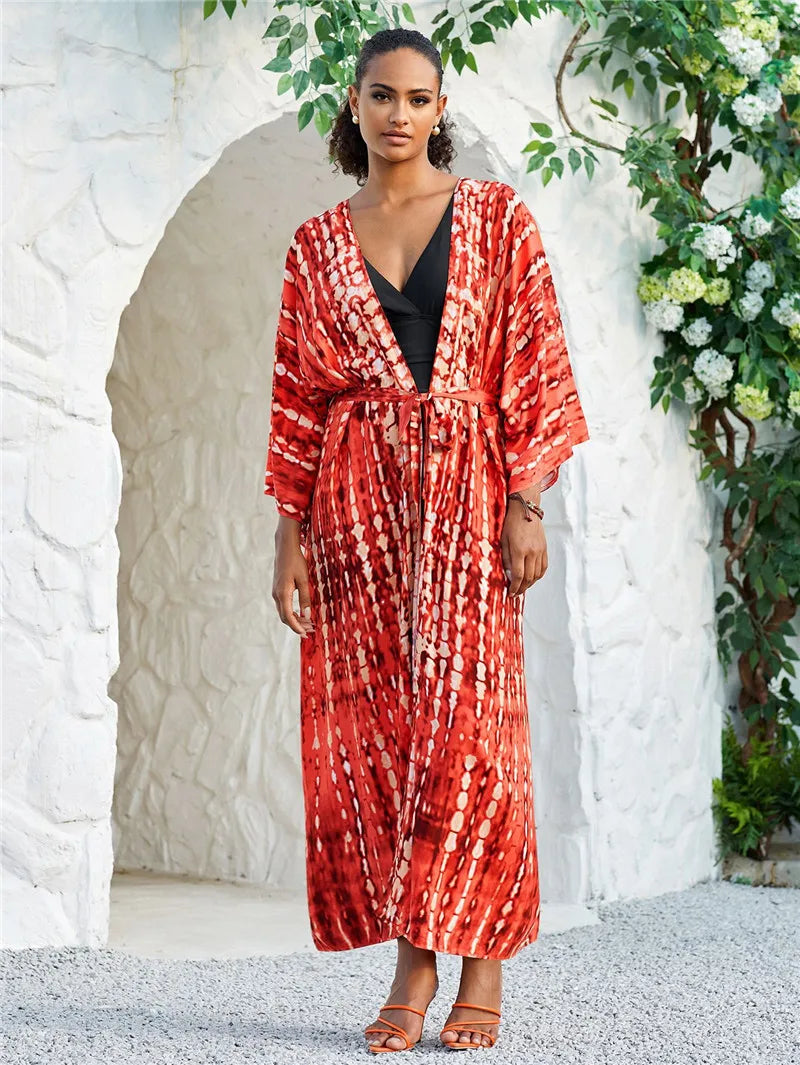 Tie Dye Kimono Swimsuit Cover-Up for Women - Flowy Rayon Beach Dress