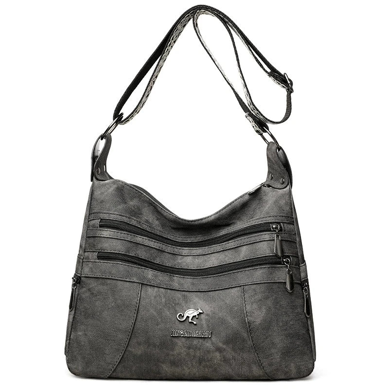 FXZLLQCN Vintage Faux Leather Multi-Layer Crossbody Bag with Zipper Closure