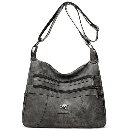 FXZLLQCN Vintage Faux Leather Multi-Layer Crossbody Bag with Zipper Closure