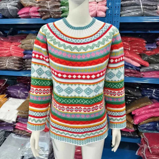 Spring Knitted Women's Sweater O-neck Long Sleeve Casual Loose Sweater Elegant Trendy Print Female Winter Fashion Ladies Clothes