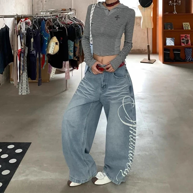 Women's Y2k Baggy Boyfriend Jeans - Wide Leg Distressed Denim
