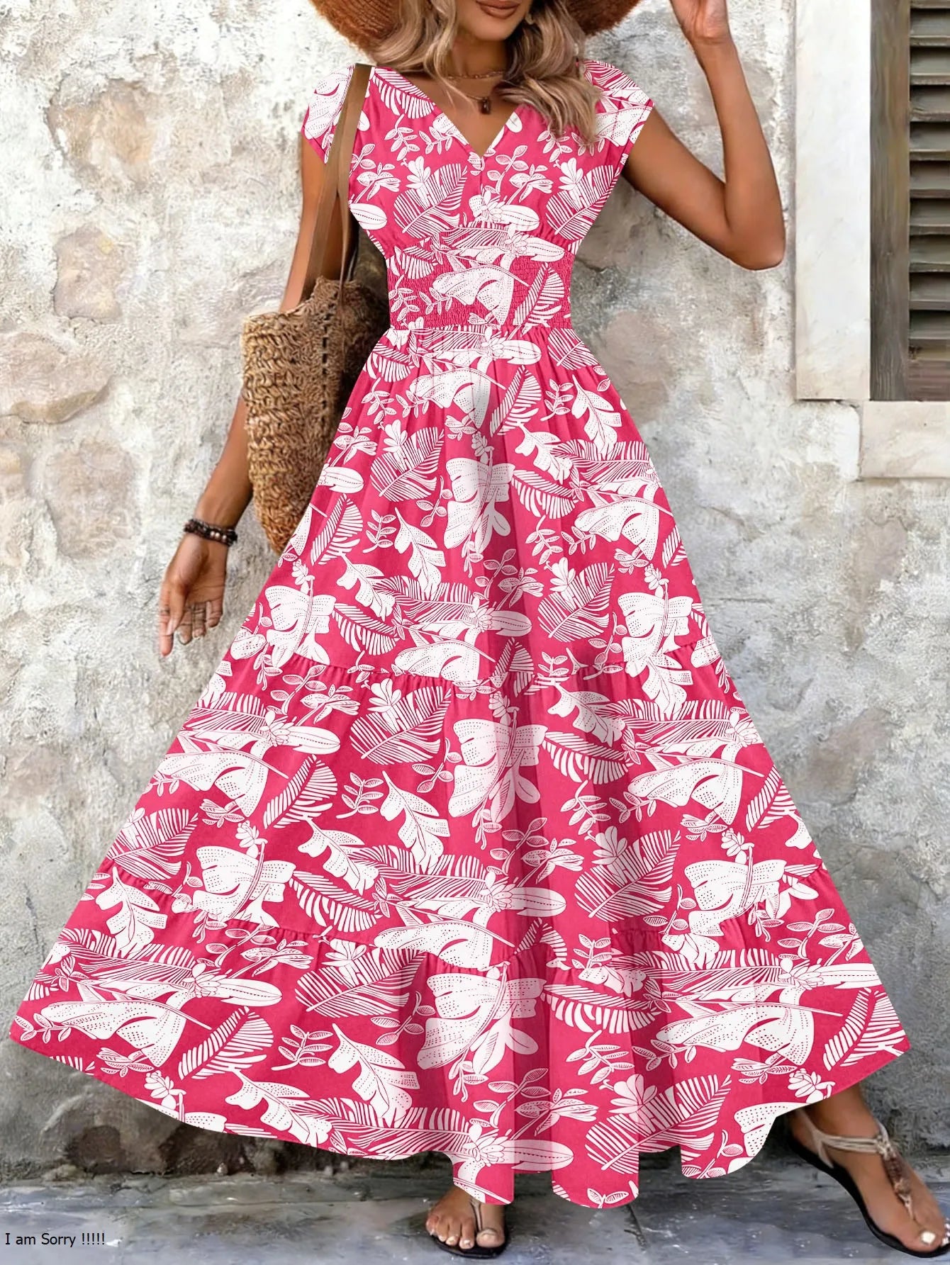 Vintage Floral Print V-Neck Maxi Dress - Women's Retro Gown