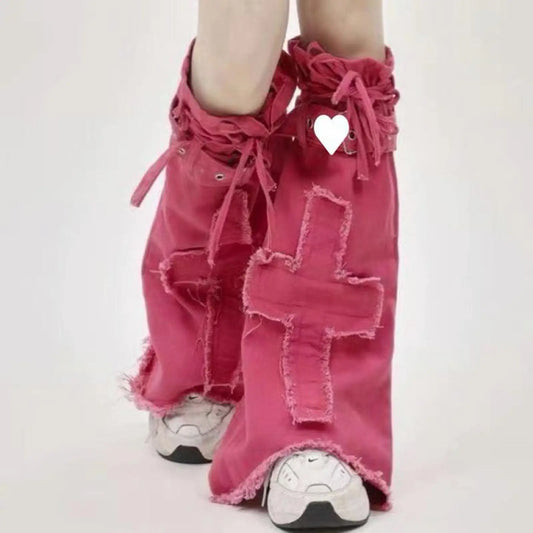 SS69 Y2K Grunge Thigh High Leg Warmers - Long Baggy Polyester Boot Cuffs
