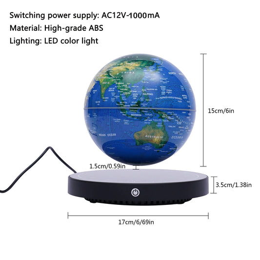 SS69 6-Inch Magnetic Levitating World Globe with RGB Lights for Office Decor