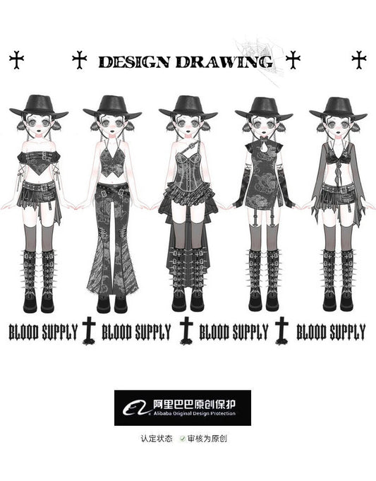 Blood Supply Original Punk Aesthetic dress hot girl Dragon Pattern Denim Sexy Slim Fit Dress Summer Halter Ruffles Short Dresses SS69