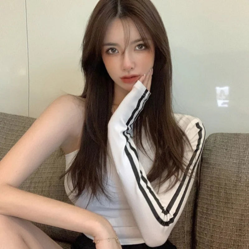 2025 Ropa Mujer Sexy Tshirts Women Off Shoulder Long Sleeve Tunic Black Tees Chic Casual T Shirt Summer Harajuku Y2k Crop Tops SS69