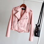 Women's PU Leather Motorcycle Jacket - Slim Fit, Turn-Down Collar