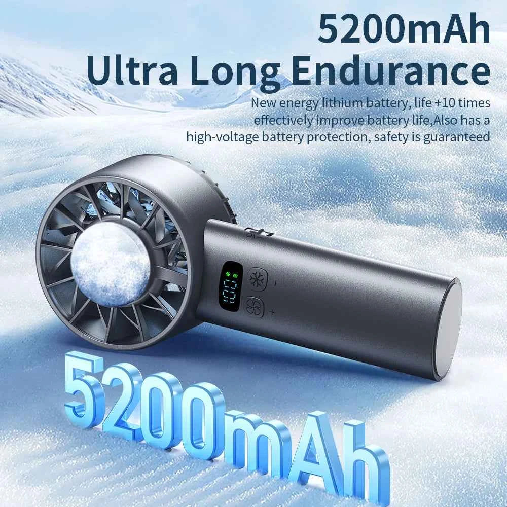 Outdoor Portable Mini Fan Handheld Fan with LED Display Semiconductor Refrigeration 100 Wind Speeds USB Rechargeable Battery Fan