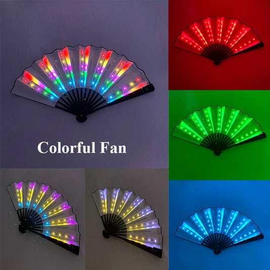 Beautiful Costumes Accessory Props Hand Fans 7 Colors For Choice Men Women Cool Decorative Glow Fan Light Up Disco Dance Night SS69 21.69 13inches fan 01 / one size