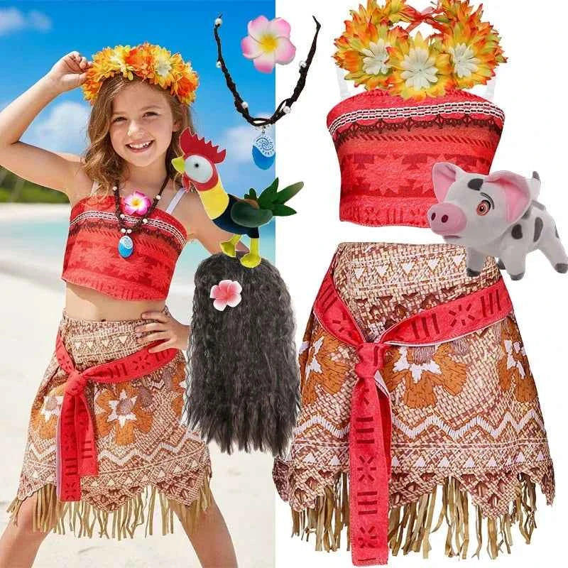 New Disney Movie Moana Girl Dress Halloween Cosplay Party Costume Princess Fancy Clothes Children Vaiana Outfit Dress