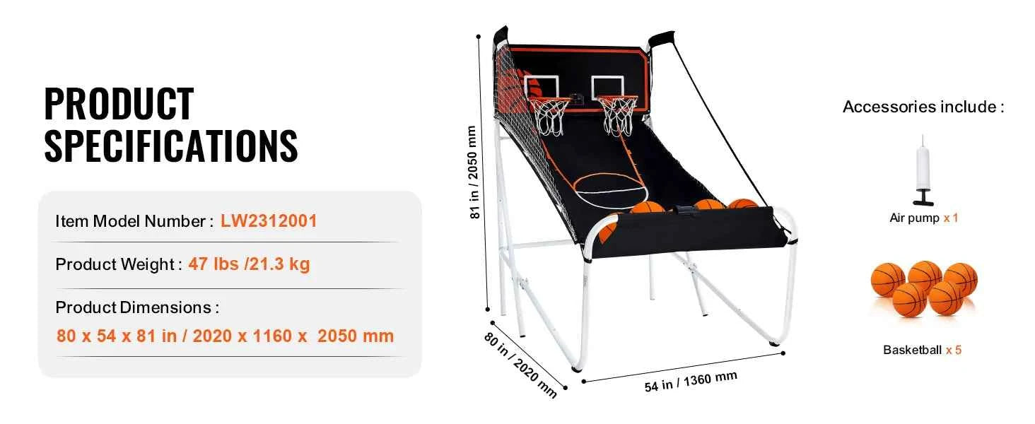 SucceBuy Foldable Basketball Arcade Game 2 Player Indoor Basketball Game Dual Shot Sport w/ 4 Balls 8 Game Modes for Kid Adult