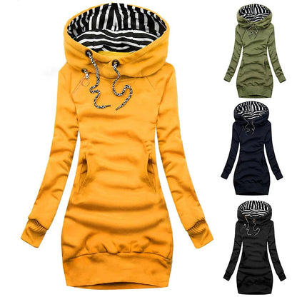 Hoodie Dress Casual Solid Colour Long Sleeve Drawstring Hoodie Dress Slim Hooded Pullover Sweatshirt Dress SS69