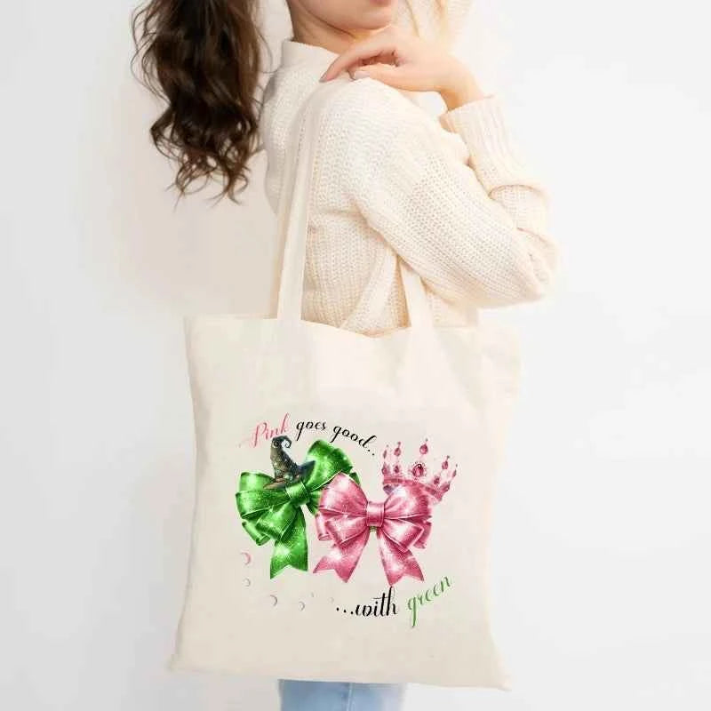 Wicked The Musical Canvas Tote Bag Glinda Elphaba Inspired Musical Lover Gifts Shopping Bag Musical Theater Fans Gift Handbag
