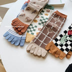 Womens Autumn And Winter Pure Cotton Five Finger Socks Printed Split Toe Socks Vintage Comfortable Socks