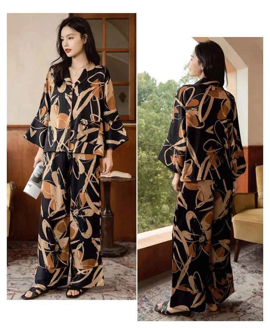 Premium Women's Ice Silk Pajama Set Lightweight Long Sleeve Loungewear Fashionable Silk Design Luxurious Comfort for Homewear