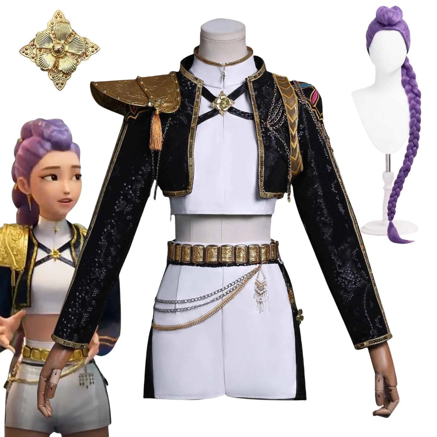 Anime Rumi Cosplay Costume Wig Woman Black White Uniform Christmas Halloween Party Clothing