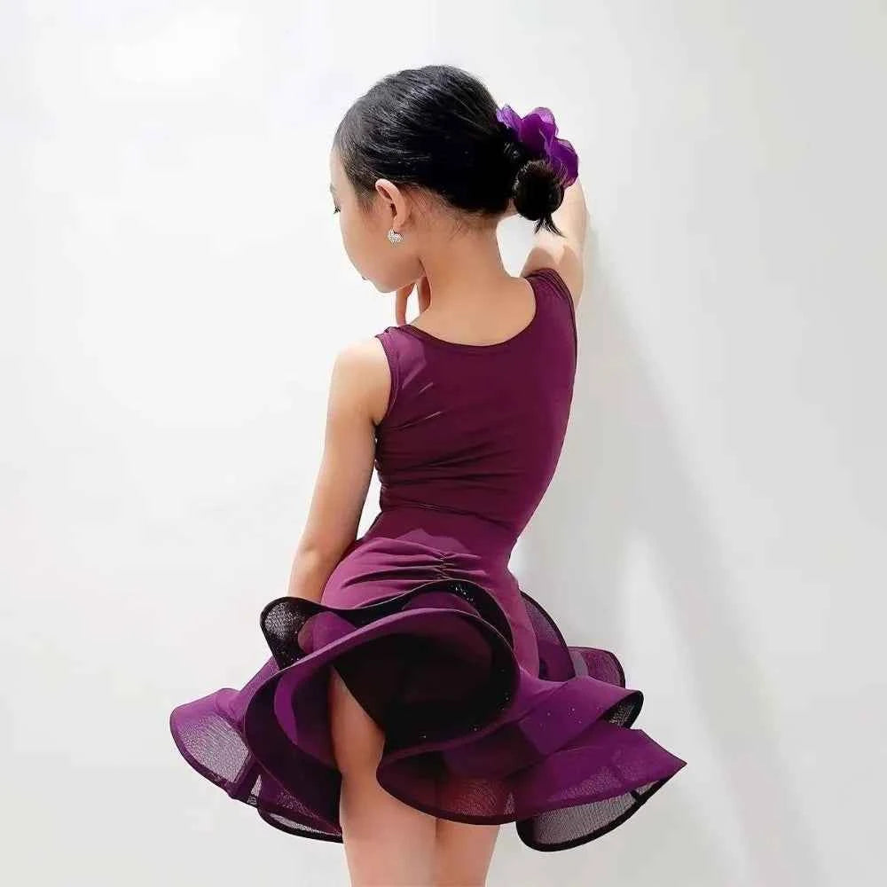 Professional Latin Dance Dress Purple Samba Dancing Ballroom Dance Costume Rumba Dancing Elegant Stage Costume Children Girls