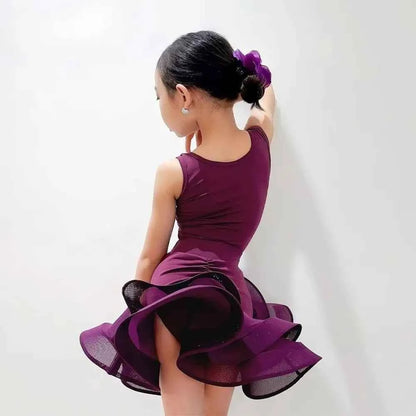 Professional Latin Dance Dress Purple Samba Dancing Ballroom Dance Costume Rumba Dancing Elegant Stage Costume Children Girls