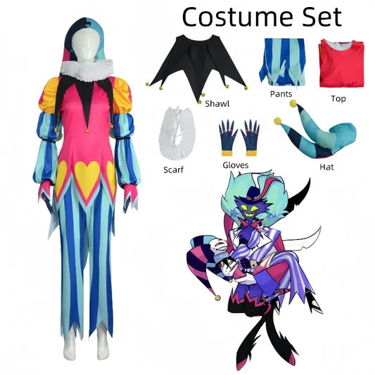 Fizzarolli Clown Cosplay Costume Set - Unisex Polyester Top Pants and Hat