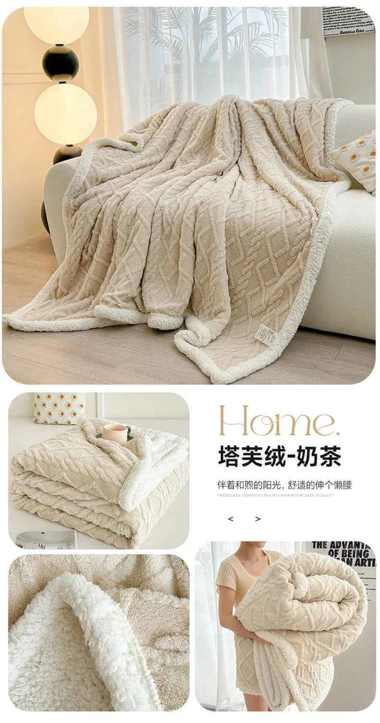 1pc Coral Fleece Blanket for Winter Thick Soft Bedspread Warm Plaids for Beds Single/Queen/King Solid Color Thow Blankets/Plaids