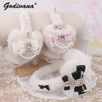 Sweet Mine Hairy Rhinestone Big Love Bow Earmuffs - Lolita Style