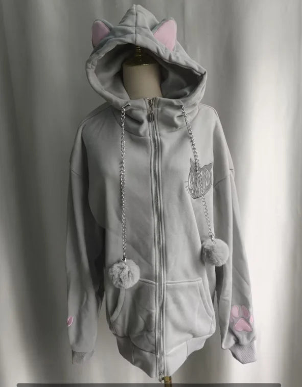 Thicked Women Jackets Cute Cat Ear Hooded Long Sleeve Punk Outerwear Fashion Casual Warm Coats 2025 Ropa Mujer Japanese Y2k Tops
