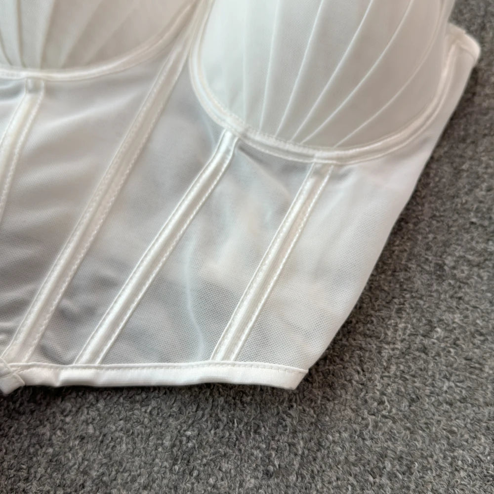 korean fashion mesh summer Fashion fishbone camis Corset  Slim Hotsweet Tank Top Women sweet crop top SS69