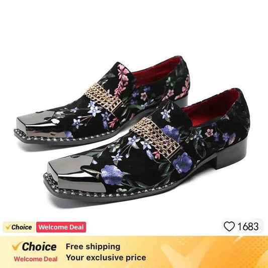 Special Square Toe Men's Shoes Slip on Genuine Leather Dress Men Party, Business, and Wedding Shoes men