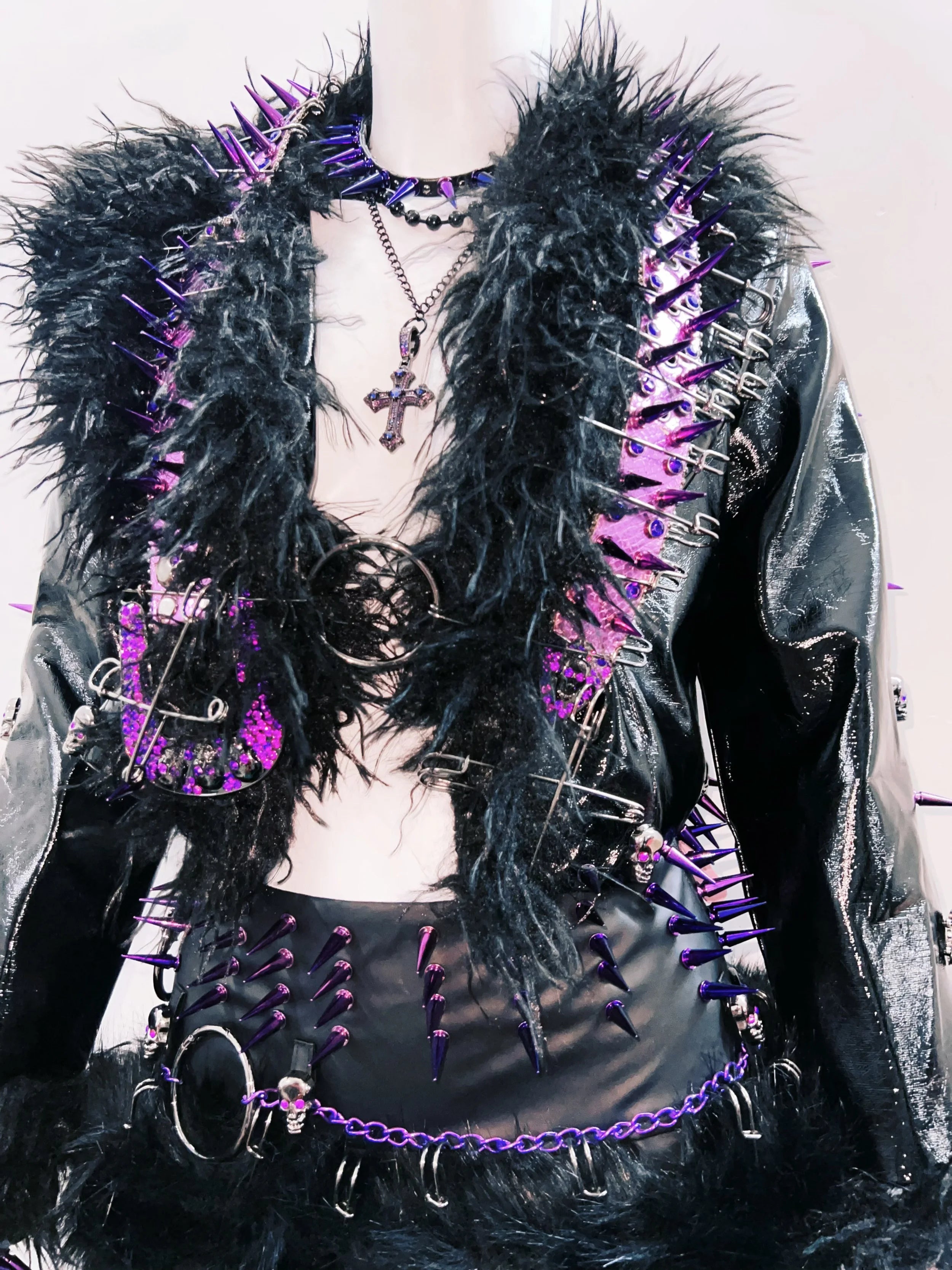 Gothic Rivet Faux Leather Jacket - Short Distressed Style