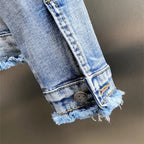 Retro Diamonds Embedding Floral Embroidery Denim Coat Spring Flowers Sequins Appliques Slim Jeans Jacket Cowboy Cardigan Jaqueta SS69