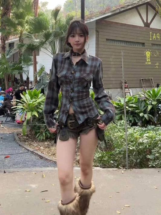 2025 Spring Summer Women Y2k Design Harajuku Shirts Long Sleeve Aesthetic Tops Backless Blouses Design Grunge New Goblin Core SS69