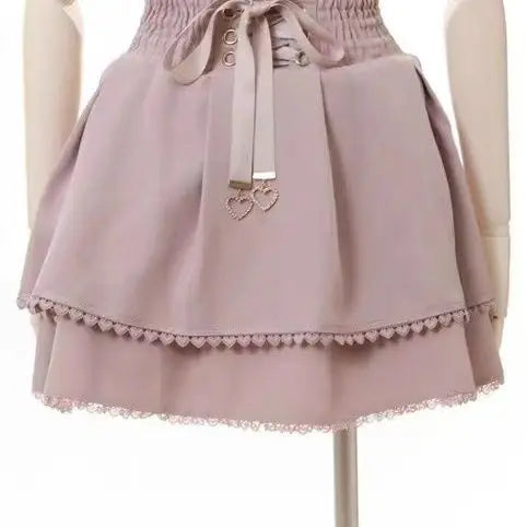 Japanese Kawaii Mini Cake Skirts Womens Jupe Fairy Bandage Lolita High Waist Y2k Aesthetic Sweet Lace Gothic JK Faldas Skirt SS69