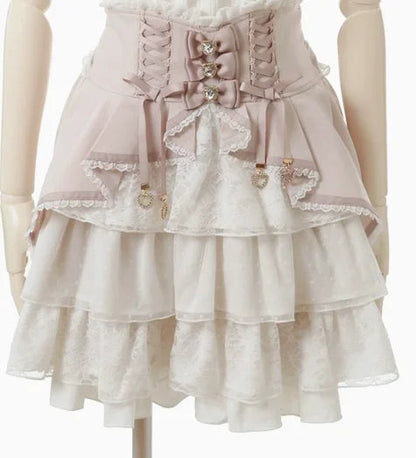 Japanese Liz Mine Women's Shirt Summer Off Shoulder Big Bow Short Sleeve Top Cute Girl BlousesHigh Waist Skirt 2 Piece Skirt Set SS69 65.69 pink skirt / M