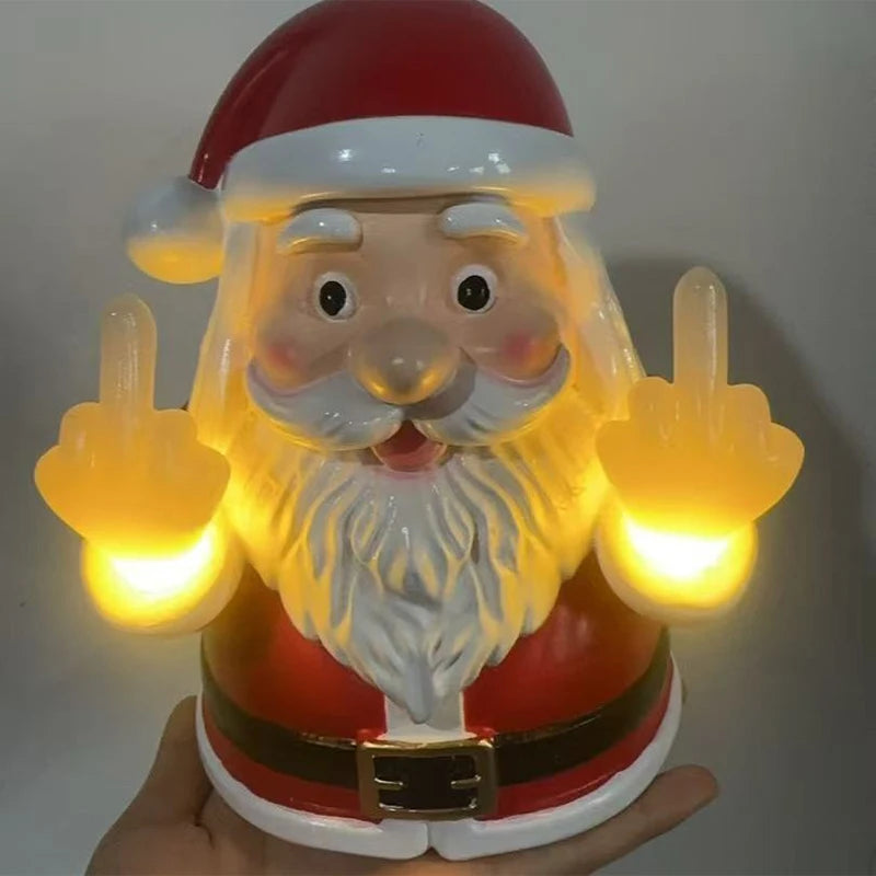 Humorous Glowing Santa Claus Middle Finger Decoration Porch Bedroom Festival Diy Decorative Pendant Party Props Christmas Gifts