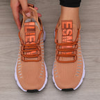 Women's Sneakers Knitted Mesh Breathable Fashionable Lightweight Soft Lace Up Shoes Flexible Trendy Exercise Walking Flat Shoes