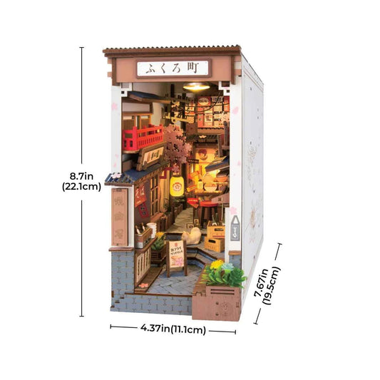 Robotime Rolife Sakura Wine Alley Japanese Style Design Book Nooks Kit for Family Home Bookshelf Decoration 3D DIY Wooden Puzzle